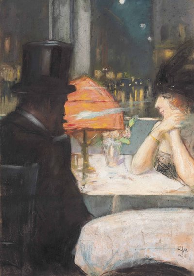 Dame en heer in restaurant door Lesser Ury